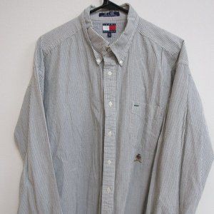 Tommy Hilfiger Gray Striped Textured Long Sleeve Button-Up Shirt XXL 2XL